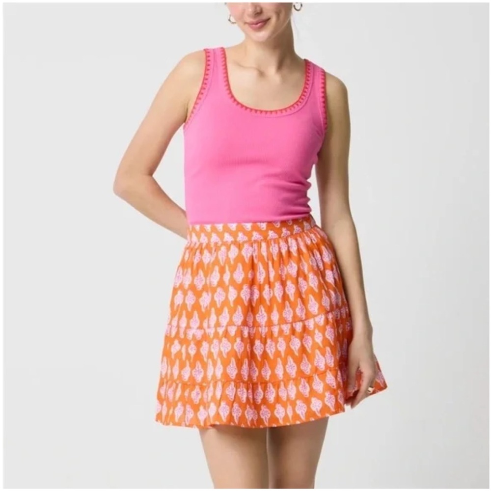 J Crew Tiered Mini Skirt (S) Bold Orange Pink